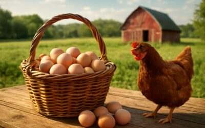 Harvest Joy with a chicken farm basket of fresh, farm-to-table goodness.